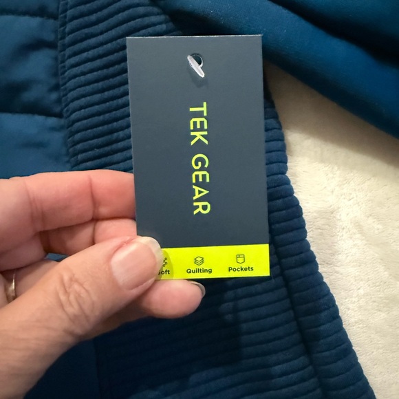 Tek Gear Women's Blue Crayon Hooded Long Mixed Media Jacket Size Large NEW EB1 - Picture 6 of 10